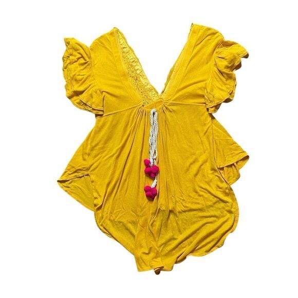 FREE PEOPLE Embroidered FIESTA NUEVA Tunic Top Yellow Size XS - Picture 3 of 10